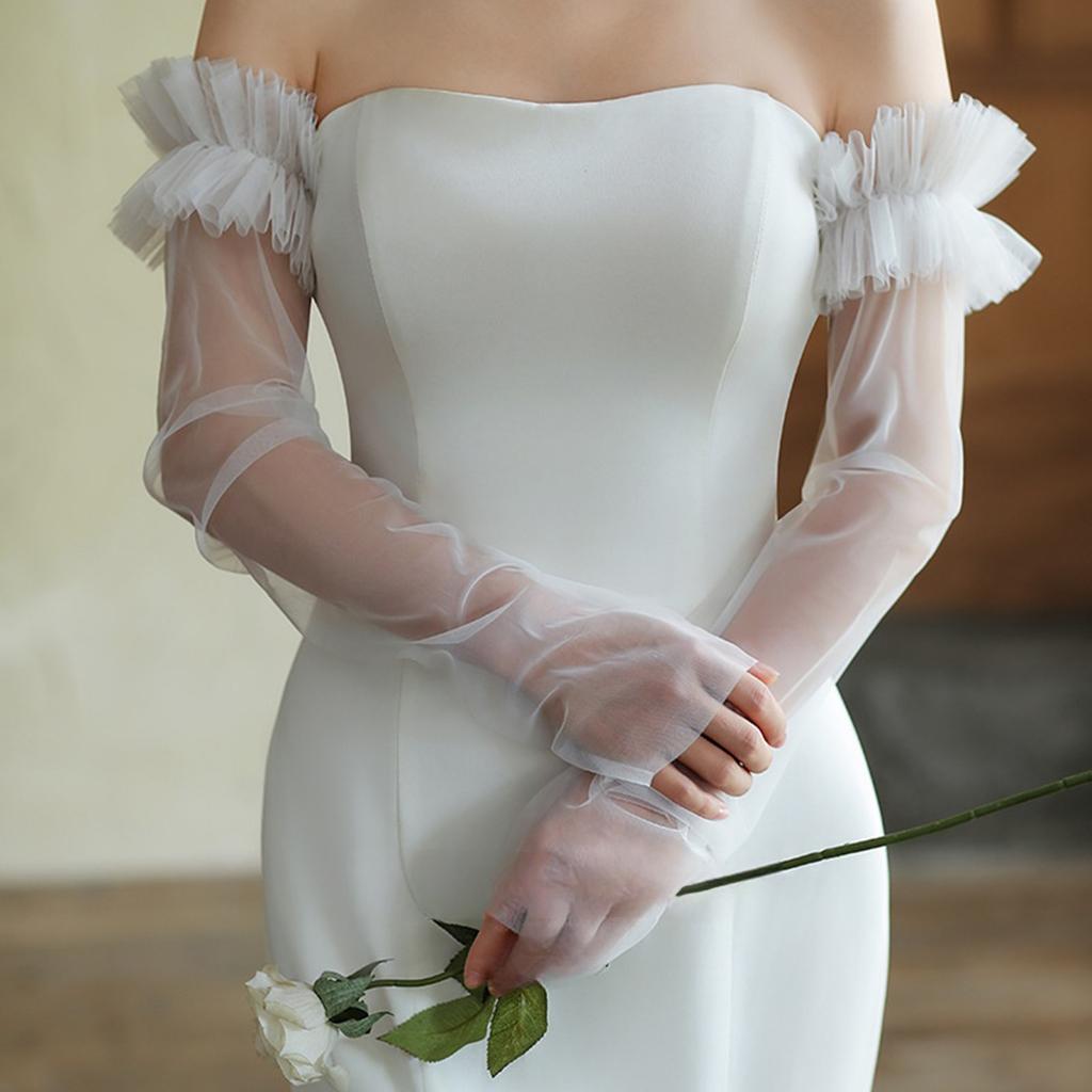 Long Sheer Gloves with Embroidery Flower Bridal Gloves for Special Occasion Wedding Bride Gloves Party Accessories