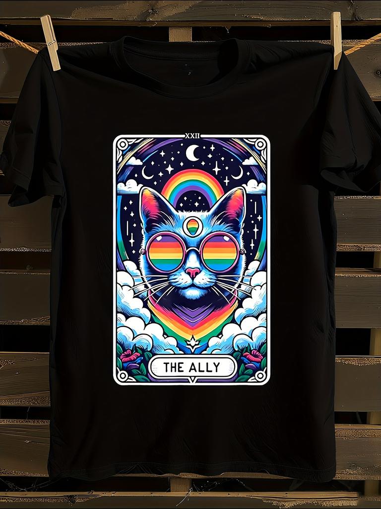 LGBTQ Pride Ally Cat Tarot Card Tshirt