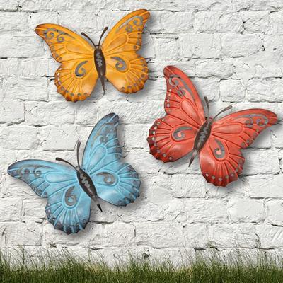 3 шт. Бабочка настенное искусство подвесная скульптура металлическая бабочка настенный декор для внутреннего и наружного использования дома ванная комната гостиная спальня или крыльцо патио забор