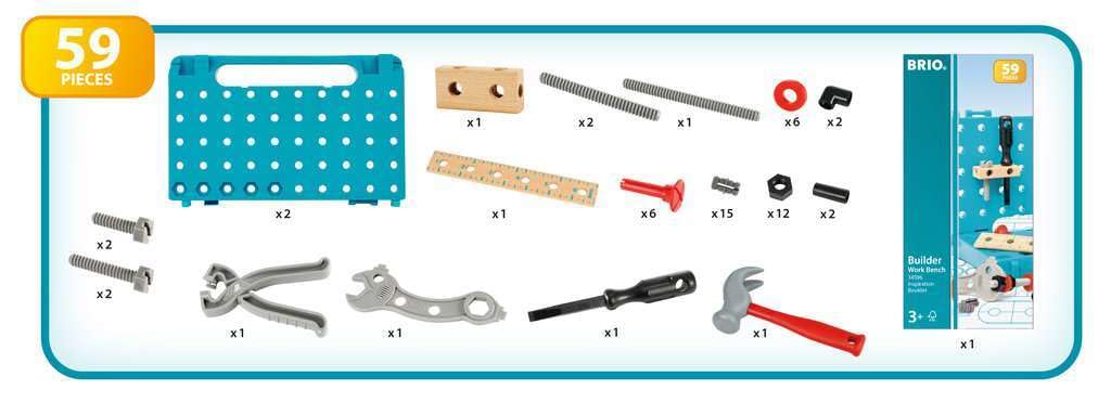 BRIO Builder Рабочий стол 34596 Возраст 3 года и старше Игрушка для игры с инструментами Развивающая игрушка Игра понарошку Синий "59 деталей" (Плотник Плей)