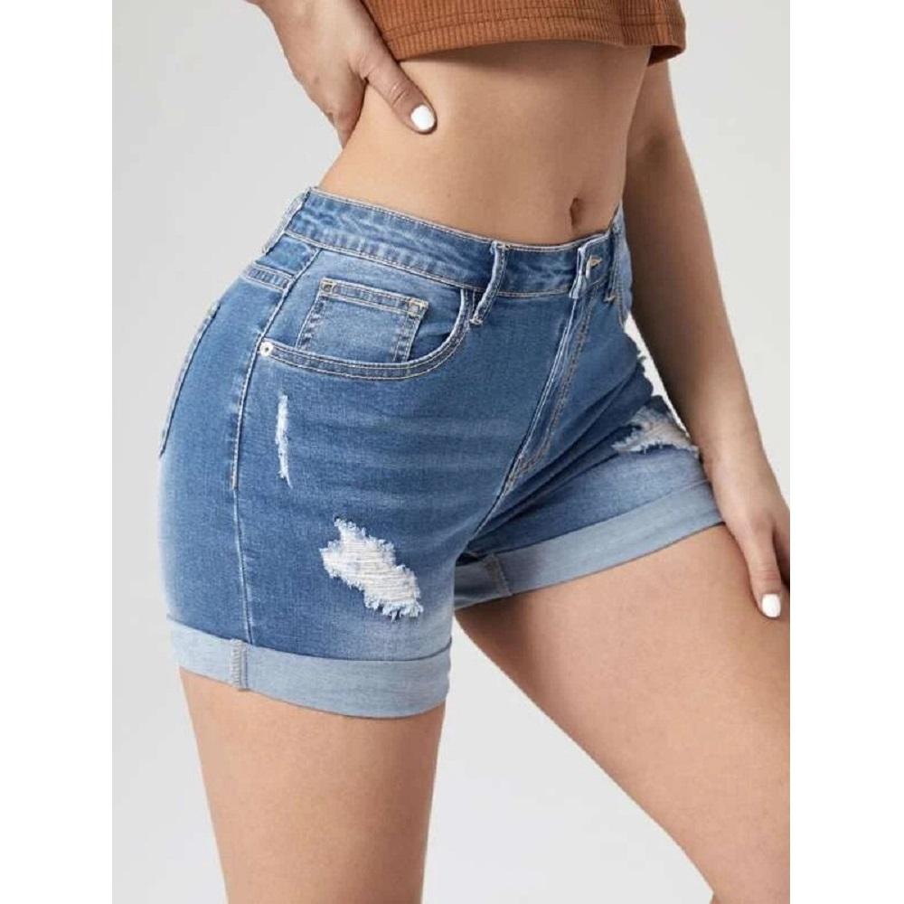 Женские летние джинсовые шорты с высокой талией, рваные эластичные джинсы, короткие брюки, женские повседневные шорты