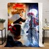 A fiery swordsman faces a striped opponent under dual sun and moon. for all seasons blanket lunch break throw gift