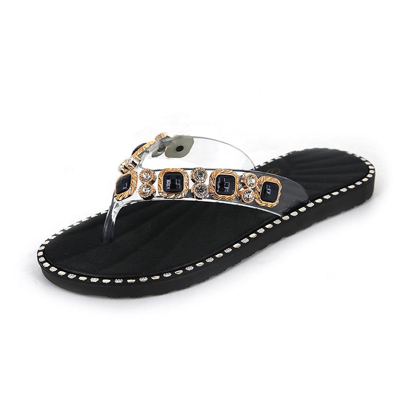 Fashion 2024 Summer Women Flip-Flops Diamond Lady Slippers Crystal Beach Shoes Flat Female Footwear Comfortable Women's Shoes