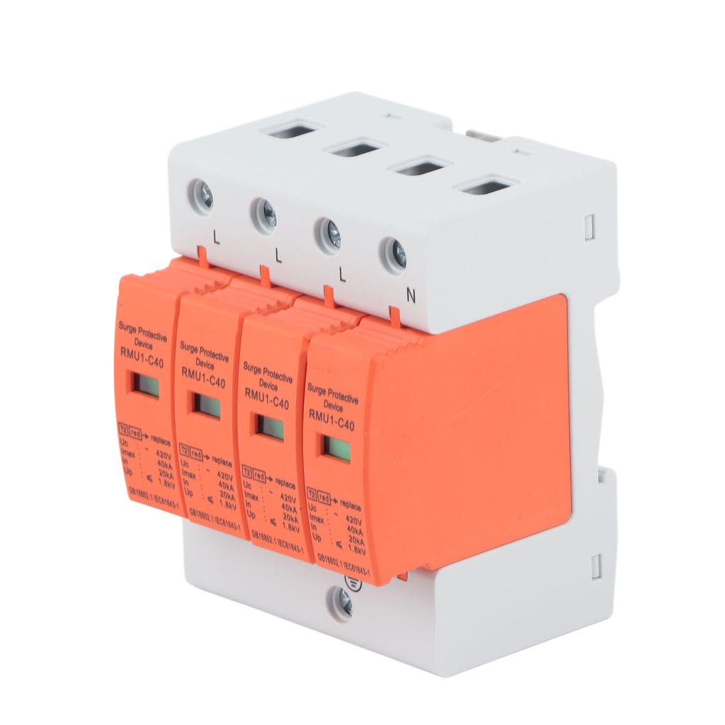 4P Surge Protective Device DIN Rail Mounting Arrester Protector with Indicator AC 420V RMU1‑C20 40 60