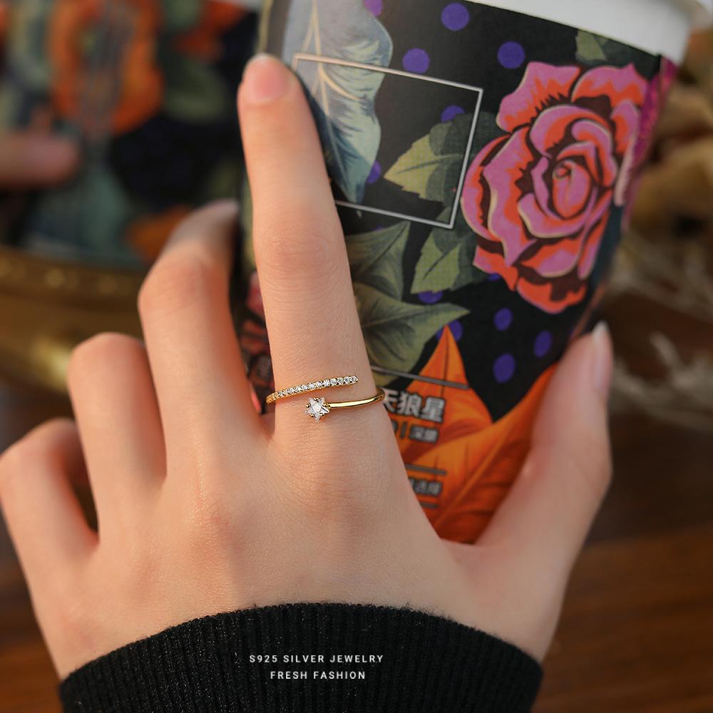 Women Real 925 Sterling Silver Star CZ Ring Cute Gift for Women Daugther Birthday Jewelry