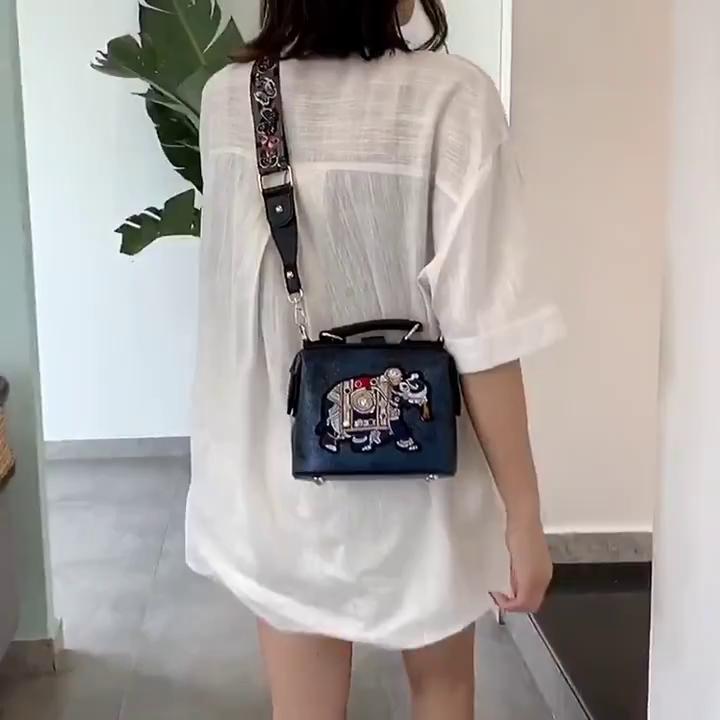 YOUHUAGUO Tote Women's Handbags Embroidery Elephant Bag Bags Bohemian Women Shoulder Crossbody Bag Soft PU Leather Wide Butterfly Strap