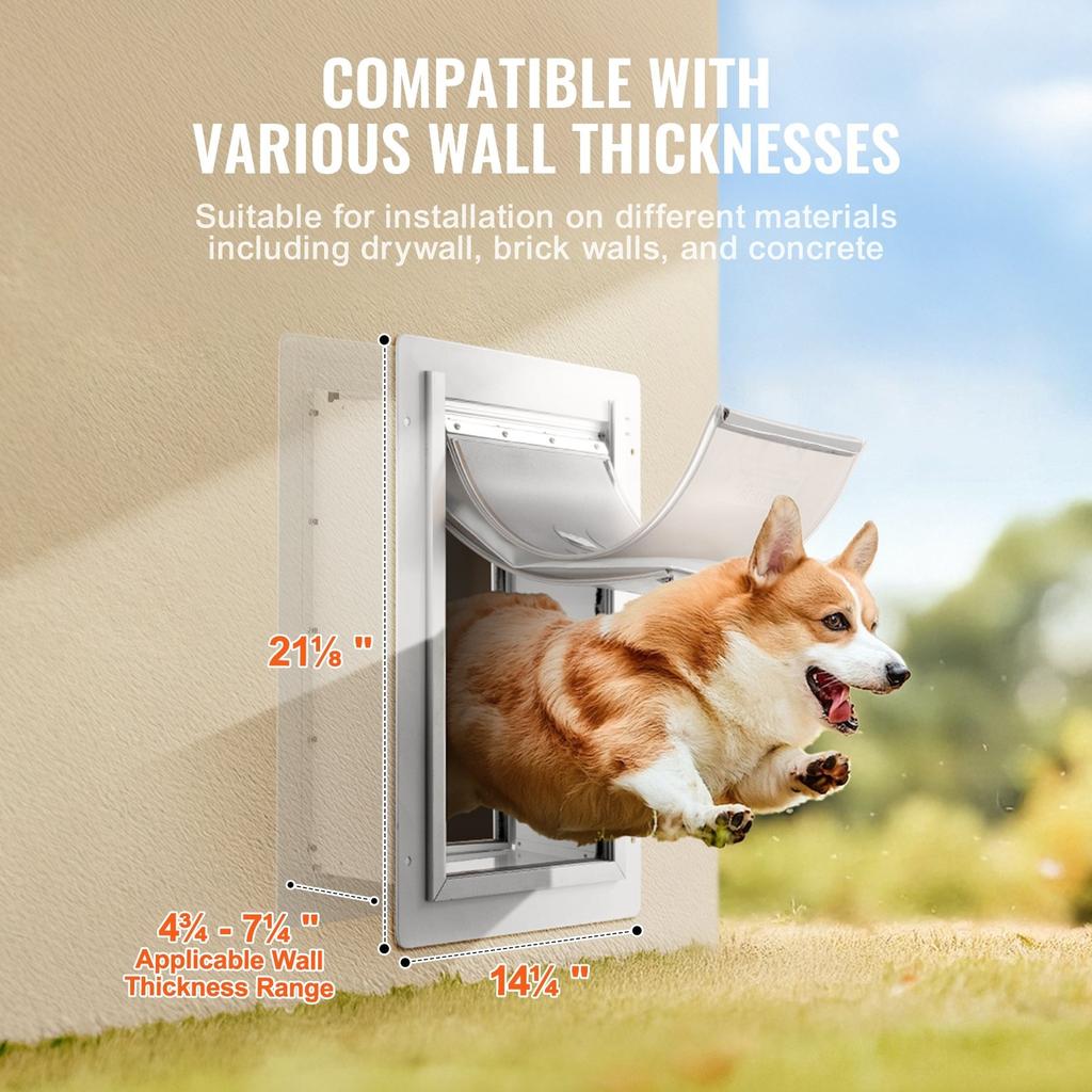 Pet Door for Wall with Lock and 3 Magnetic Flap System Metal Frame Large