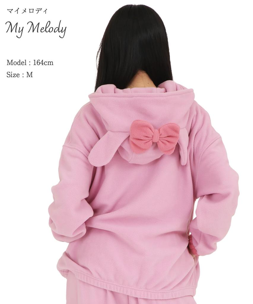 SAZAC My Melody Длинный теплый топ Худи на молнии до половины, Флис, Женский, Рукав, (Розовый/M/SAN1859)