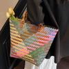 Retro Color Portable Straw Bag New Square Hand-woven Bucket Bag Holiday Wind Beach Versatile Woman