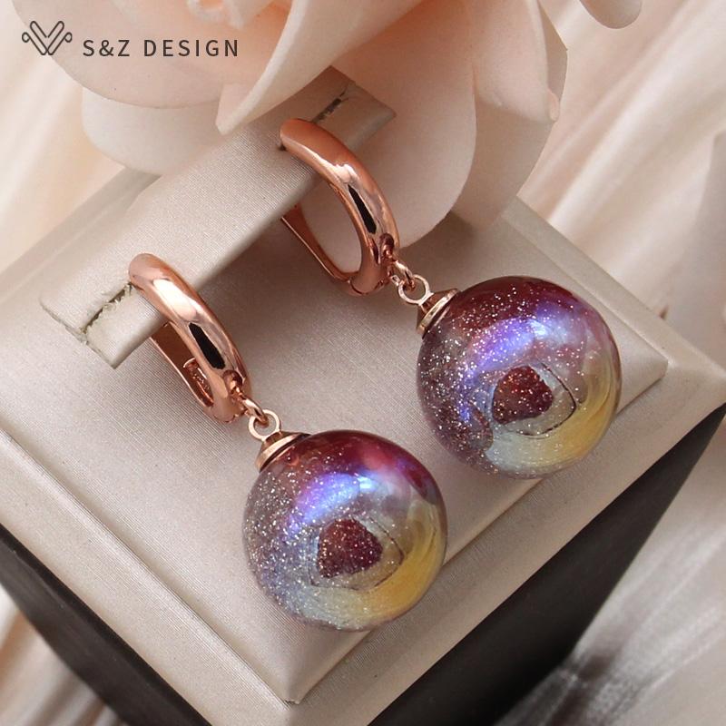 Модные круглые двухцветные бусины серьги-подвески для женщин свадебный темперамент розовое золото цвета ювелирные изделия