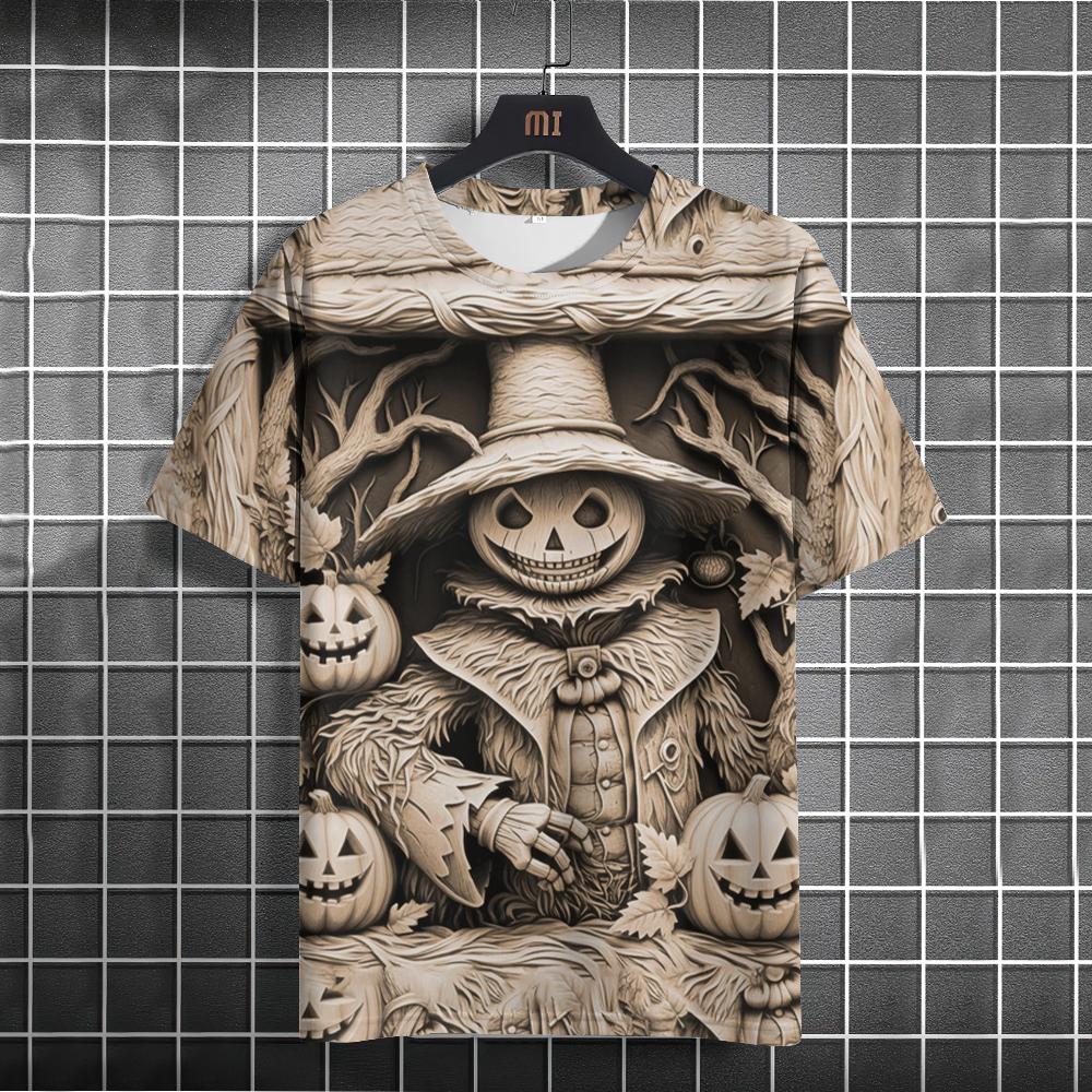 Halloween Pumpkin Head Scarecrow Emboss Print T-shirts Designer O-neck Short Sleeves Women's T Shirt Fashion Women Clothing Tops