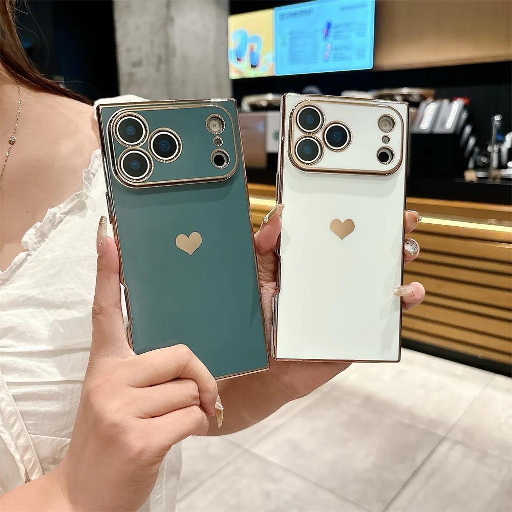 Модный блестящий силиконовый чехол с покрытием в форме сердца для IPhone 17 Pro Max Air 16 15 14 13 12 11 Plus Ударопрочный бампер Задняя крышка