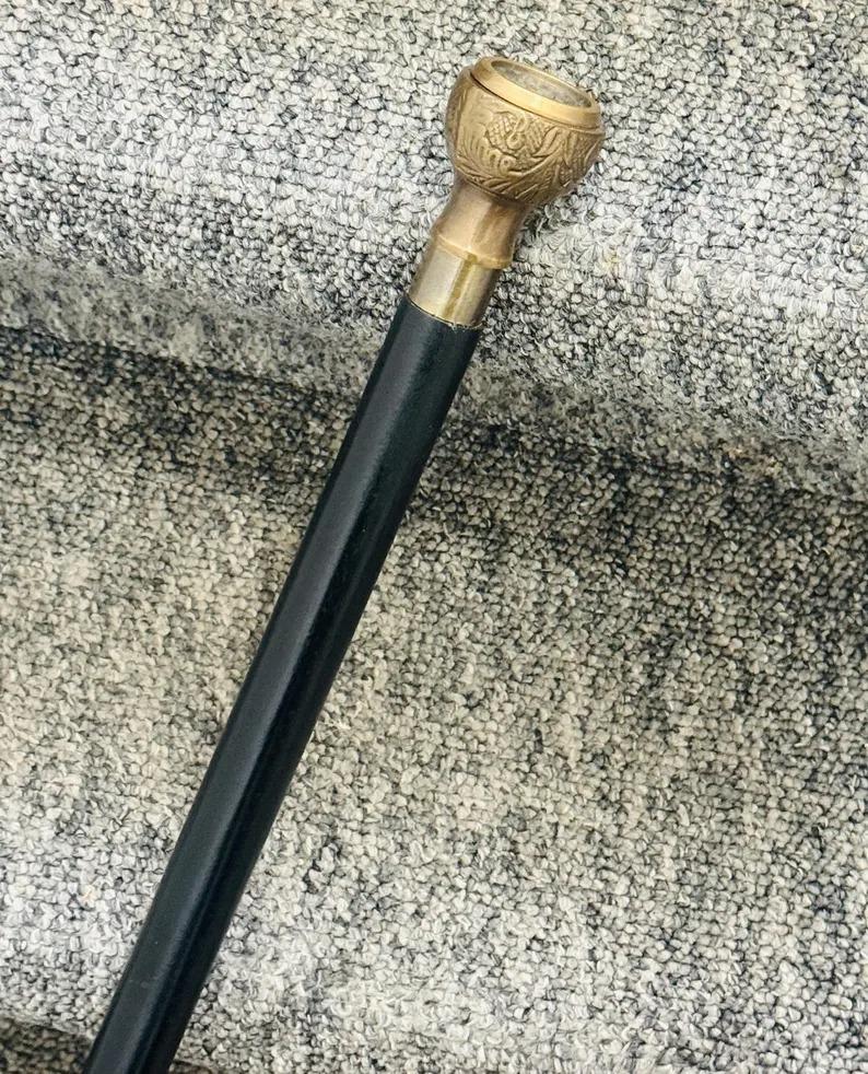 Walking Compass Handle & Wooden Stick Brass Antique Style Designer Nautical cane working Compass