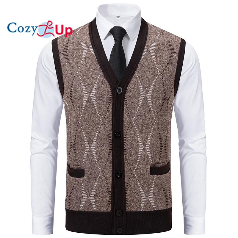 Cozy Up Men's Sweater Vest Cardigan Button Front Knitwear Contrast Color Argyle Sweater Vest