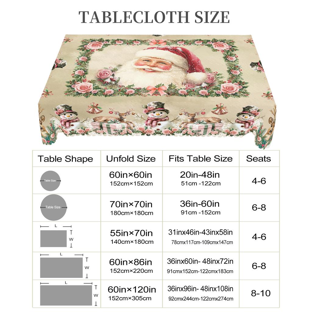 1 шт. Рождественская круглая и прямоугольная скатерть, различные размеры, скатерть с ретро-узором Санта-Клауса и рождественского снеговика, рождественская га