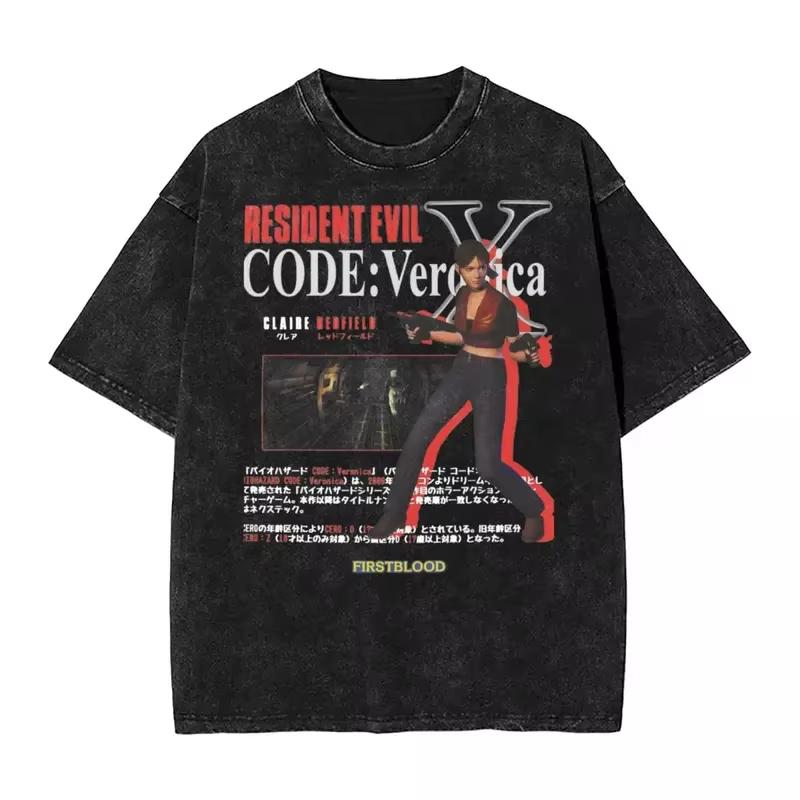 Resident Evil Biohazard 3 Horror Game Washed Graphic Tee Retro Harajuku Print Oversized Short Sleeve Unisex Casual Streetwear Cotton Tops Men Women