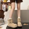 Женские зимние ботинки на толстой подошве, увеличивающие рост, осень 2025, новые, уродливо-милые короткие ботинки с большой головой, бархатные теплые маленькие хлопковые ботинки