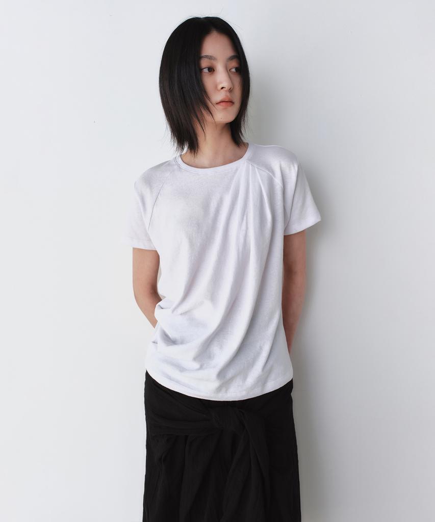 INSILENCE WOMEN Linen Cotton Draping T-Shirt White