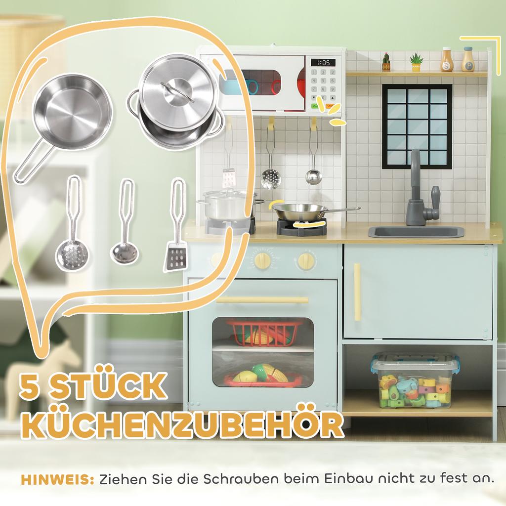 Pretend Play Kitchen, Kids Kitchen Playset with Light & Sound Stove, Turning Knobs, Cooking Accessories