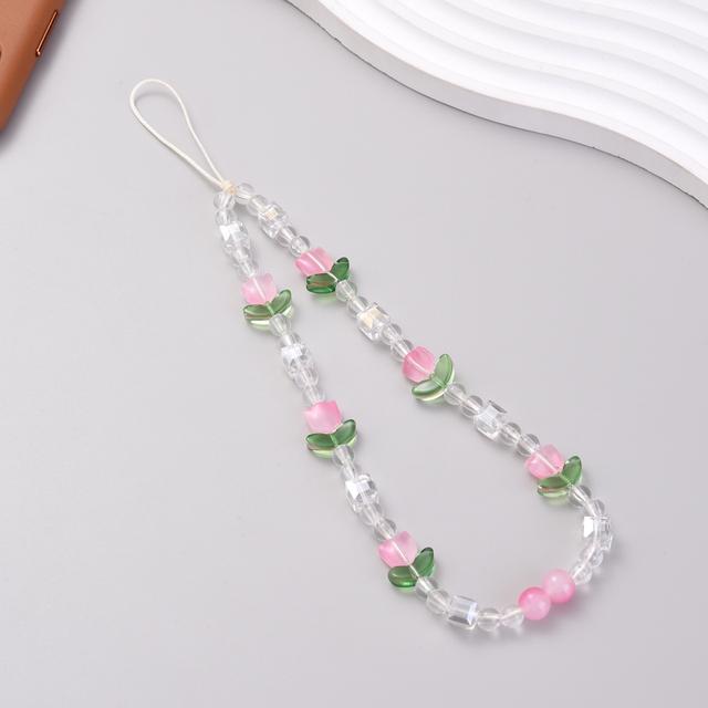 Модная Очаровательная цепочка для мобильного телефона с жемчугом и глиной, акриловая мультяшная ювелирная продукция для телефона для женщин и девочек, подвесной ремешок для телефона с защитой от потери