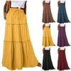 Women's Fashion Solid Color Elastic Waist Skirt Loose Casual High Waist Tie Long Skirt