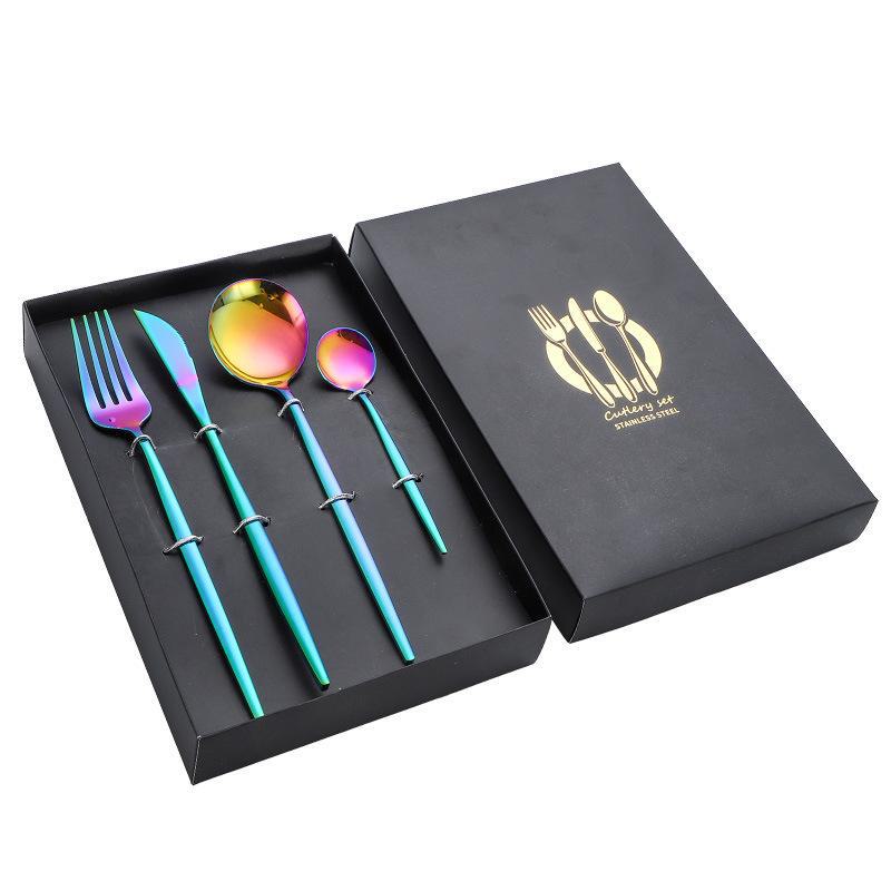 Подарочный набор из 4 предметов: нож в стиле вестерн из нержавеющей стали, вилка, ложка и нож для стейка