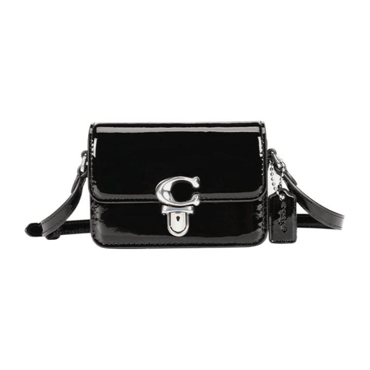 New COACH Studio Lacquered Finish Cow Leather Shoulder Bag, Crossbody Bag Mini Women's Black CE762-LHBLK