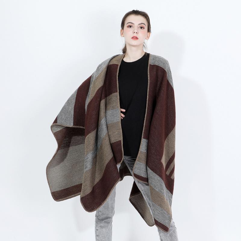Women’s Color Block Cashmere Feel Shawl Wrap Open Front Casual Warm Poncho Cape Oversized Sweaters Soft Cardigan Versatile Shawls for Fall Winter