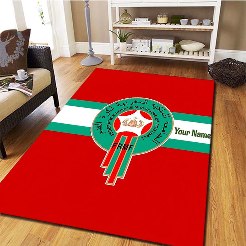 Moroccan Football Crest Custom Name Carpet Rug For Living Room Bedroom Home Sofa Decoration Kids Play Nonslip Floor Mat