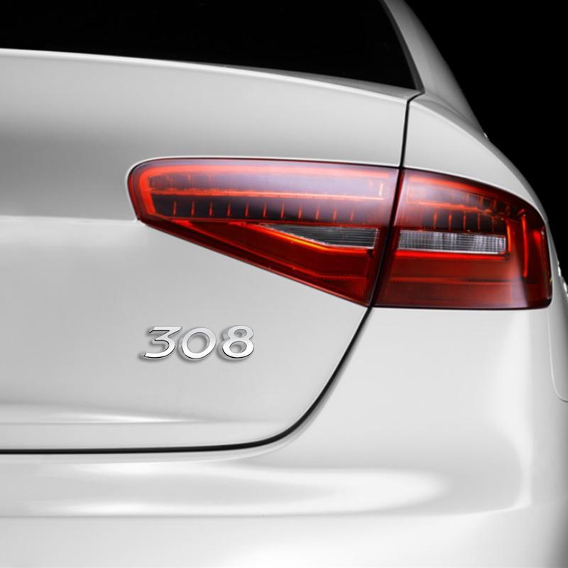SQOB1 3D Glossy Black Chrome Silver Metal Logo Emblem Badge Decal Car Sticker for Peugeot 308 Car Accessories