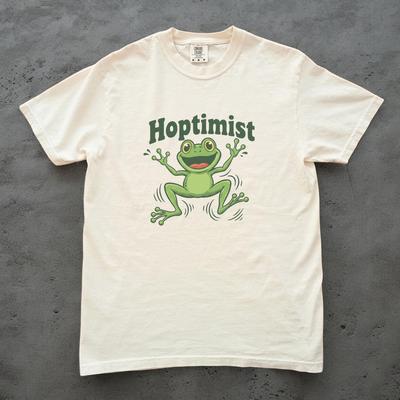 Hoptimist Funny Frog Shirt, Frog Pun Tee, Unisex Comfort Colors, Frog Lover Gift, Cute Frog T Shirt, Funny Animal Shirt, Sarcastic Tee