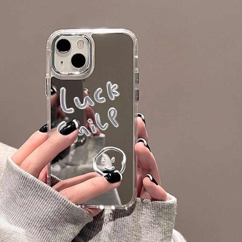Smile Lovely Heart Mirror Phone Case For iPhone 15 Pro Case iPhone 11 13 14 12 Pro Max X XR XS Silicone Shockproof Back Cover