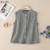ZANZEA Women Casual Round Neck Summer Sleeveless Grid Tank Tops