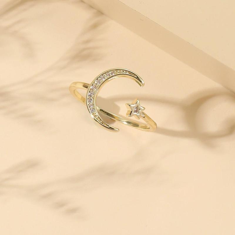 Copper Opening Adjustable Ring Small Fresh Super Fairy Ring Star Moon Minimalist Ring