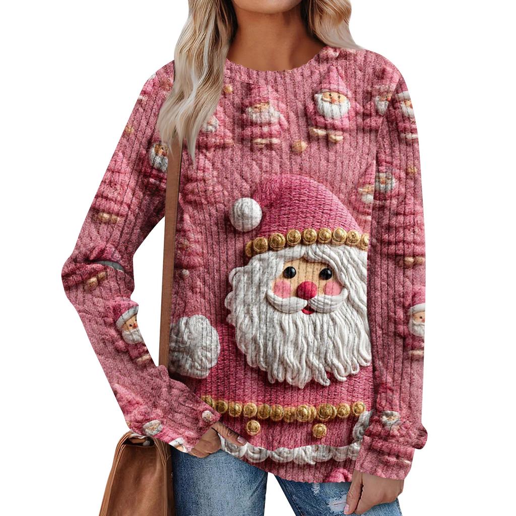 Women's Printed Lightweight Brushed-Cotton Round Neck Top