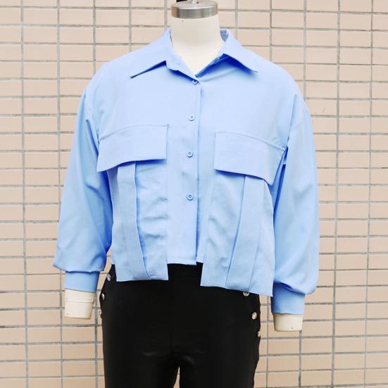 Женская летняя рубашка с рукавами, рубашки, топы, укороченные топы, базовый стиль для поездок на работу, длинные однобортные лацканы с клапаном