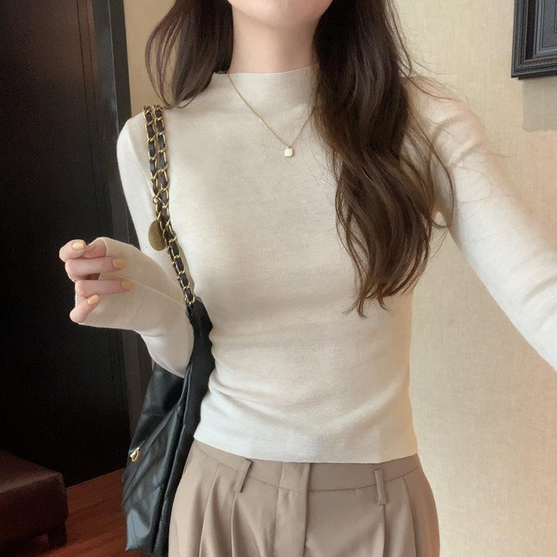 Half Turtleneck T-shirt Base Shirt for Women New Solid Color Inner Wear Autumn and Winter Fashionable Long-sleeved Knitted Top