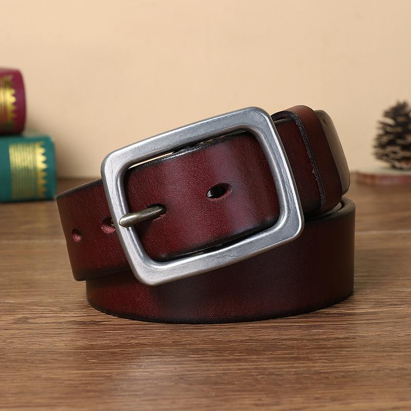 Belt Men's Thick Thick Stainless Steel Buckle Genuine Leather Pure Cowhide Retro and Fashion All-Matching Youth Jeans Belt