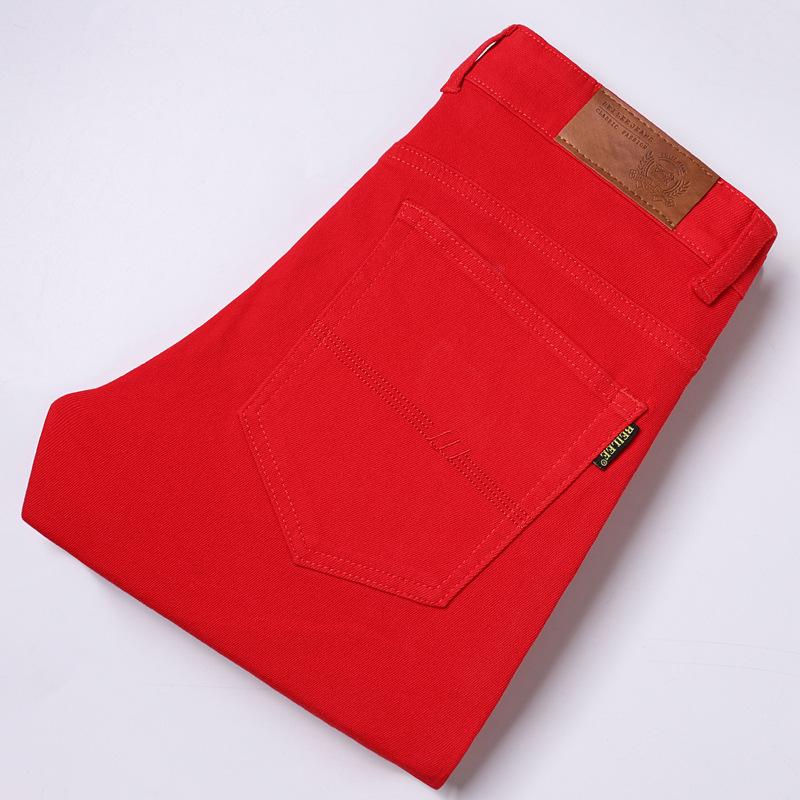 The New Light Luxury Fashion Pink Jeans Male Slim Summer Elastic Hundred Men's Mid-waist Casual Trousers