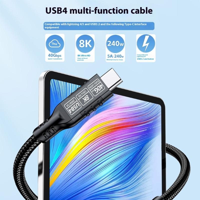 Удлинительный кабель USB C с поддержкой видео 8K@60Hz, зарядки 240 Вт, передачи данных 40 Гбит/с, плетеный кабель USB 4 для устройств Type C