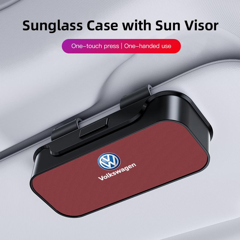 hijk1 Car Sun Visor Glasses Case Sunglasses Holder For VW Golf Amarok T5 Phaeton GTI Teramont Tiguan Car Interior Accessories keychain