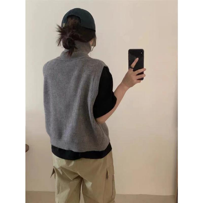 Женский осенне-зимний вязаный кардиган с двойной молнией и лацканами