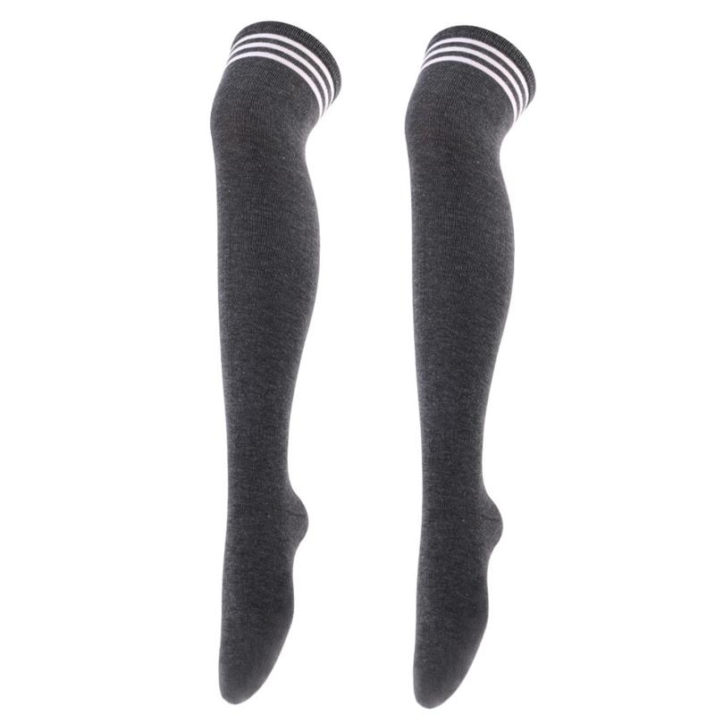 New Sexy Long Socks Solid Color Striped Women Over Knee Thigh High Over The Knee Stockings Ladies Girls Warm Knee Socks