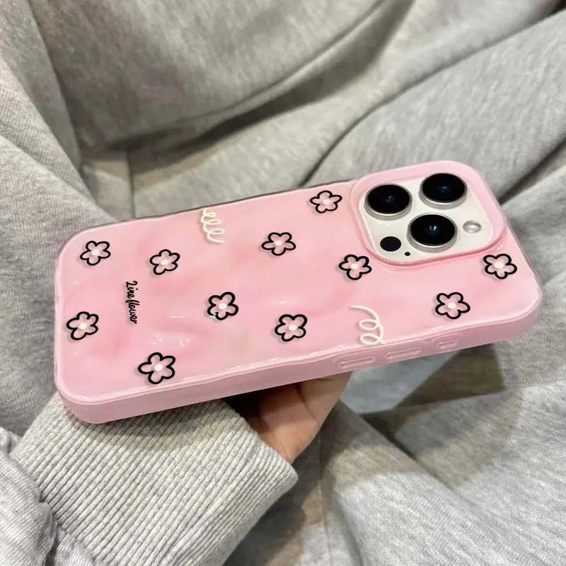 Glossy Water Ripple Flower Protective Phone Case For iPhone 17 Air 16 15 13 12 11 Pro Max Pro Plus Shockproof Funda Cover