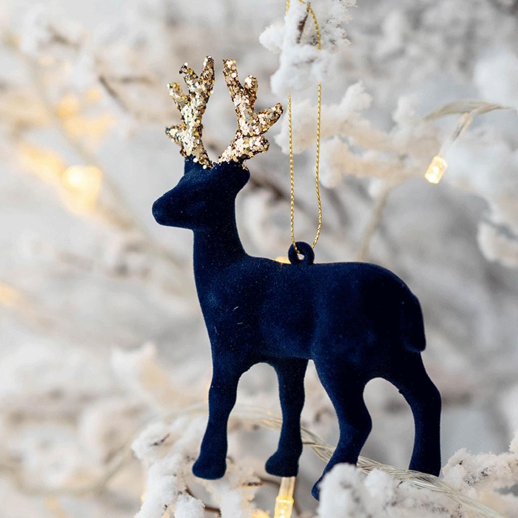 Christmas Elk Deer Pendant Sequins Flocked Reindeer Ornament for Christmas Tree Hanging Pendants Home Desktop Decoration