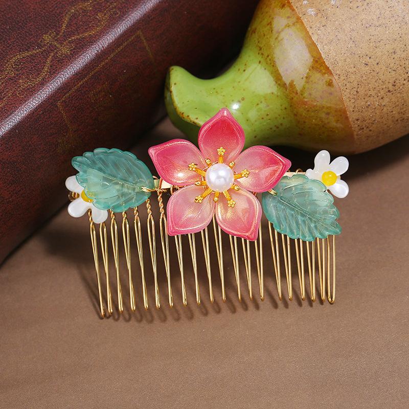 Древний ханьфу ручной работы, глазированный цветок, гребень для волос, вставной гребень, женственность, ретро, гребень для челки, заколки для волос-дисков, аксессуары для волос