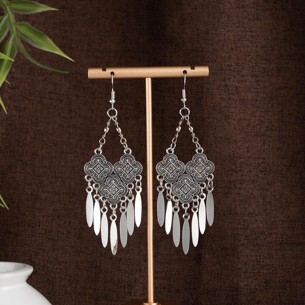Богемные этнические длинные серьги-подвески с металлическими кисточками