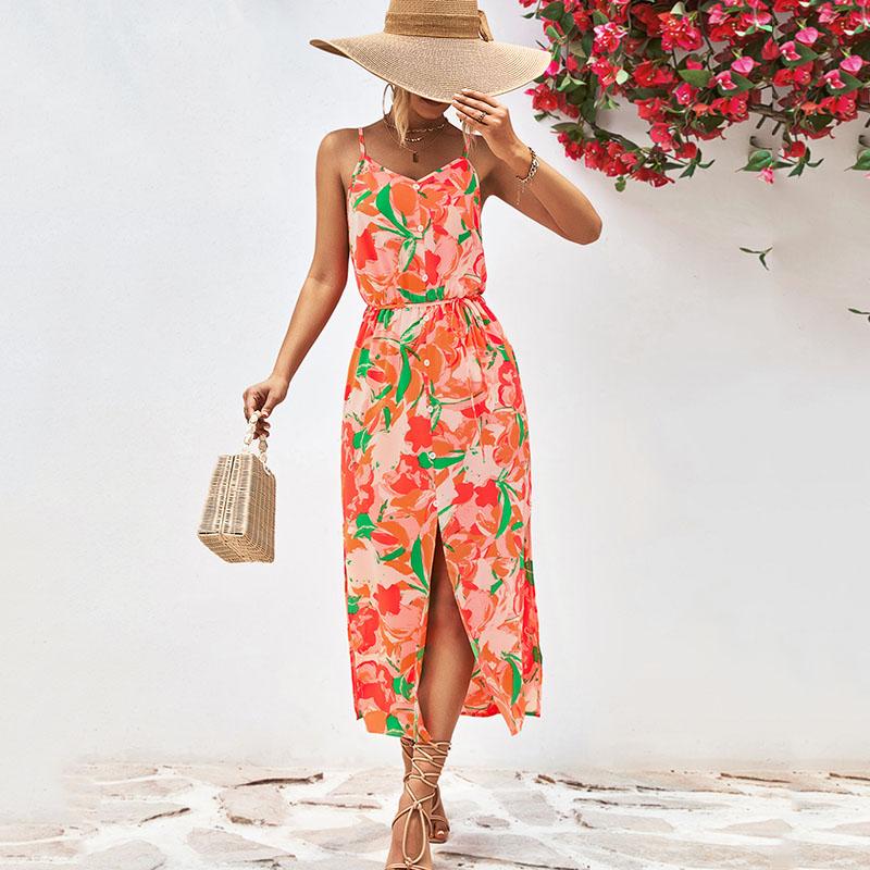 Женское летнее повседневное платье с открытой спиной и цветочным принтом