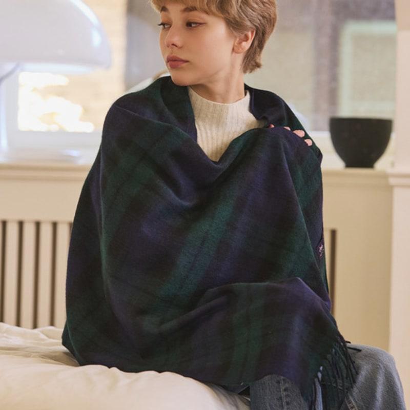 ABRAHAM MOON Merino Wool Shawl 70cm - Black Watch