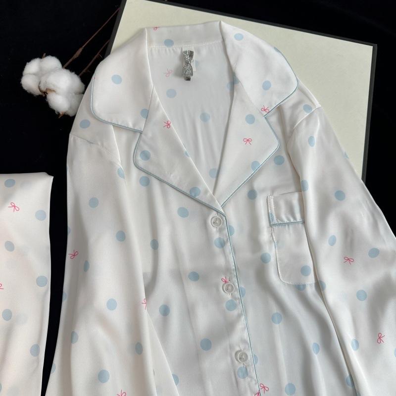 Pajamas women's summer, pajamas women's ice silk, ice silk pajamas, French polka dot pure desire ice silk women's loungewear